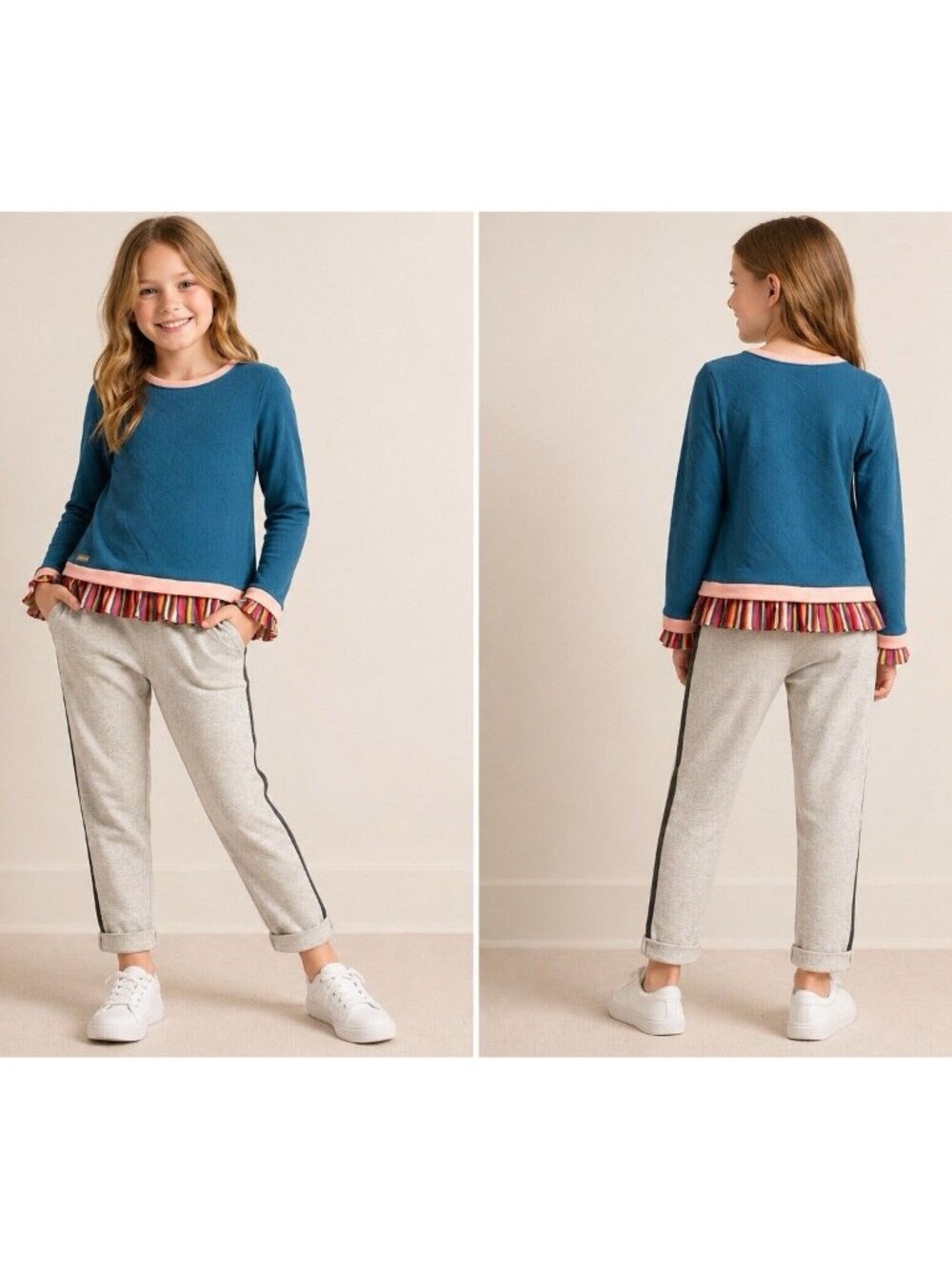 Matilda Jane Outfit Set Girls 12 Top Ruffle Hem + Jogger Pants Cozy Cute